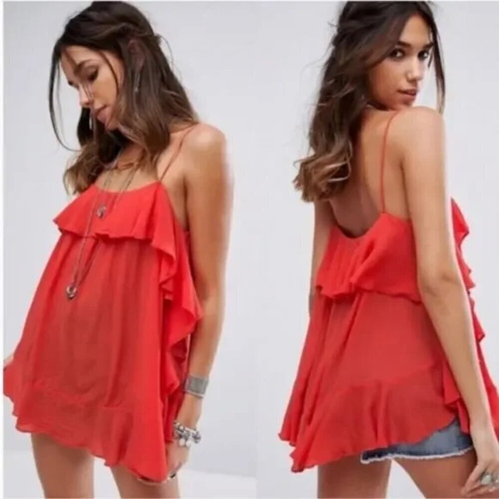 Intimately Free People Cascade Cami Blouse in Fire Orange